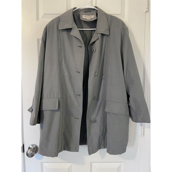 Appleseed's Jacket Size 14 Petite Gray/Green Lined Warm Cut Out Lace Pockets - Picture 6 of 9